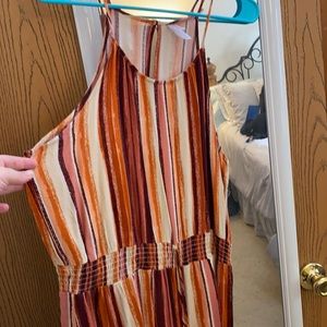 Orange and tan spaghetti strap scoop neck sundress